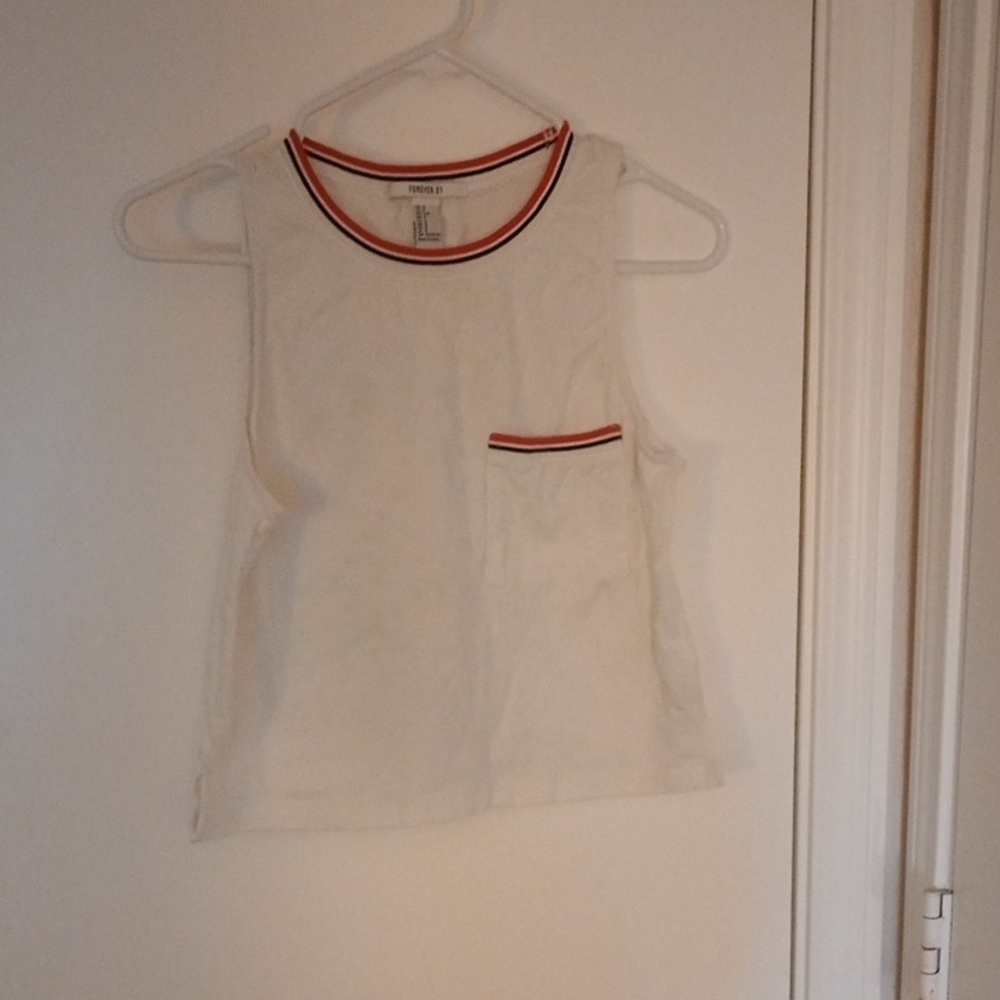 Madewell White Tank Top with Red and Black Trim